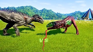 INDOMINUS REX vs INDORAPTOR vs INSPINEDORAPTOR vs TARBOSAURUSJurassic World Evolution [upl. by Kealey]