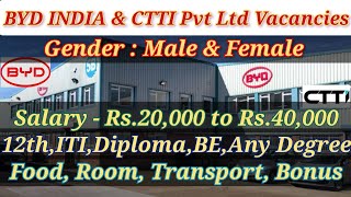 BYD INDIA amp CTTI PVT LTD  Manufacturing Jobs  Job vacancy in Chennai 2023 today  Jobs in chennai [upl. by Norby]