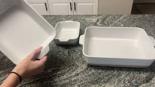 Ceramic Baking Dishes  Set of 3 Oven Safe Stoneware 3 Sizes White Farmhouse I Product Review [upl. by Pardew]