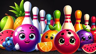 Funny Jumping Bowling Ball Kinetic Sand Adventure Smashing Fruits Shapes Learning Colors Alphabet🎳🍎🍌 [upl. by Nivlek]