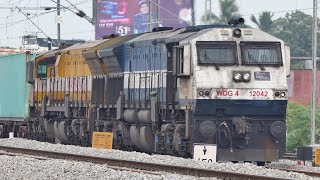 EMD GT46MAC  12005 ❤ Yellow WDG4 EMD Twins Notches Up  Original LIVERY Hubballi 12042 WDG4  IR [upl. by Anyd537]