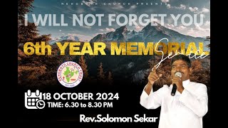 🔴 6TH MEMORIAL SERVICE OF REV PR SOLOMON SEKAR kolathur 18102024 LIVING MEMORY [upl. by Onidranreb296]