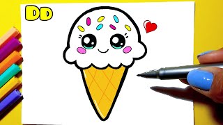 Cómo dibujar un lindo HELADO kawai  DIBUJOS KAWAII Paso a paso ❤ Dibujos para dibujar [upl. by Aihsein784]