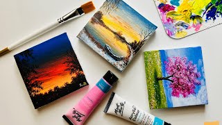 3 Acrylic Paintings for Beginners  3 Mini canvas Paintings [upl. by Siulesoj996]