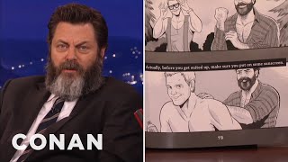 Nick Offerman’s Book Features A Homoerotic Chris Pratt Comic  CONAN on TBS [upl. by Hayotal]