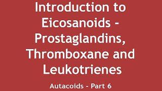 Introduction to Eicosanoids  Prostaglandins Thromboxane and Leukotrienes Autacoids Part 6 [upl. by Aynatan]