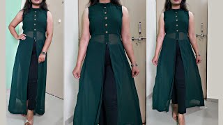 Front open long Kurti Cutting and StitchingParty wear long dressTrendy Kurti cutting and stitching [upl. by Idnew]