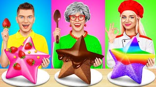 Me vs Grandma Cooking Challenge Cake Decorating Challenge Hacks for 24 Hours by YUMMY JELLY [upl. by Annoik989]