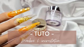 TUTO ONGLES EN RÉSINE INCRUSTATION ET MARBRE 🧡💫 [upl. by Troxell]