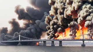 THE CRIMEA BRIDGE WAS DESTROYED US F16s Blow Up Russian Ammunition Convoy on Crimean Bridge [upl. by Barrada]