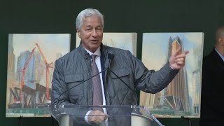 JPMorgan’s Jamie Dimon Praises Workers at Headquarters Tower [upl. by Ball848]