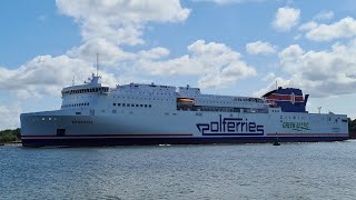 Varsovia  Polferries newest ship sails from Świnoujście  29072024 [upl. by Elleinod]