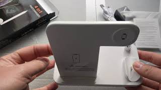 Kabelloses Ladegerät 4 in 1 Induktive ladestation für Apple Mit QC 30 Adapter unboxing [upl. by Nahij]