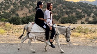 iranian nomadic lifeDonkey riding in a new way🤪Donkey ride with Fatima and her friendالاغسواری [upl. by Gessner189]