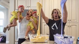 MAKING FLUFFY SLIME WITH 1 YEAR OLD TWIN BABIES DISASTER [upl. by Rocher580]