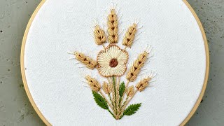 Wheat with Flower Embroidery Wheat Embroidery How to embroider wheat Spikelet embroidery [upl. by Blood]