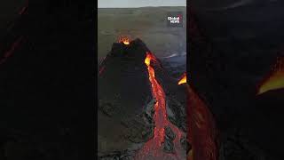 Iceland volcano Drone footage captures closeup of lava spewing from Litli Hrutur [upl. by Constantina]