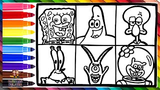 Dibuja y Colorea Los Personajes De Bob Esponja 🧽🐙🦀🐿️🦑👾🍔🌊 Dibujos Para Niños [upl. by Goddord]