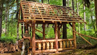 Log Woodshed Build Part 6 Roof Purlins amp Lumber Storage [upl. by Coney]