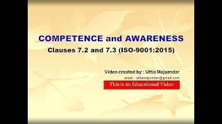 COMPETENCE Clause 72 and AWARENESS Clause 73  ISO 9001 2015 [upl. by Layton]