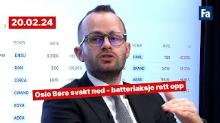 Oslo Børs svakt ned  batteriaksje rett opp [upl. by Greyson729]