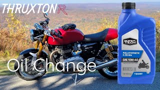 How to change oil Triumph Thruxton 1200R using Walmarts Super Tech Full Synthetic 10W40 Oil [upl. by Naerda]