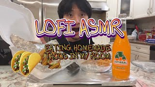 ASMR AUTHENTIC TACOS CAKE amp ORANGE SODA LOFI MUKBANG eating sounds [upl. by Nagle792]