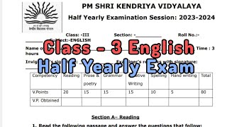 Class3 English Half Yearly Exam Question Paper TERM1  Session 202425  KV Students [upl. by Haimehen594]