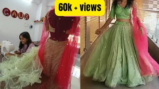 Full umbrella net lehenga cutting and Stitching  designer lehenga full flair net lehenga cutting [upl. by Lamdin]