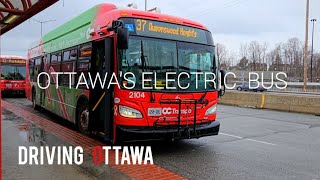 2104 OC Transpo Electric Bus New Flyer XE40 arriving and departing [upl. by Leibman]