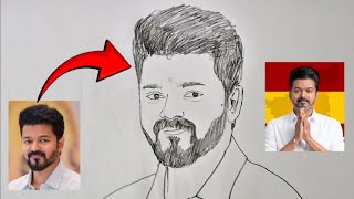 how to draw a Thalapathy  Vijay drawing  TVK drawing Tamilaga vettri kazhagam [upl. by Aretse118]