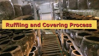 Ruffling and Covering Process  Hi Tech AC Mushroom Farm  Mushroom Farming [upl. by Ntisuj]