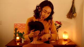 ASMR Binaural Real Person Gua Sha Shoulder amp Neck Massage  Hair Brushing amp Braiding [upl. by Secor]