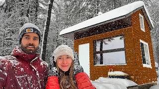 Winter camping in a Tiny Off Grid Cabin in a Snowstorm  20 Inches of Snow [upl. by Medlin4]