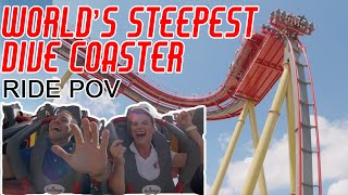 Worlds Steepest Dive Coaster at Six Flags Fiesta TexasFull Ride POV [upl. by Eidnil105]