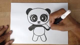 COMO DESENHAR UM URSO PANDA BEM FÁCIL  Desenhos fáceis para crianças [upl. by Lauter]