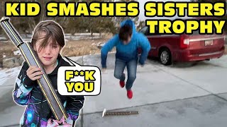 🤬Kid Temper Tantrum🤬 Smashes Sisters Dance Trophy  mrbeast wasnt here [upl. by Kyre]