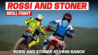 Valentino Rossi and Casey Stoner compete overtaking skills at VR46 Ranch rossistoner [upl. by Essile769]