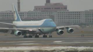 Air Force One 747 and President Obama landing in Boston [upl. by Rahel]