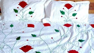 Aplic Bedsheet Design Chadar Ka Design Beautiful Apple Design aplic handembroidery 2024 new [upl. by Deidre]