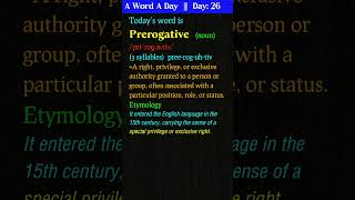 Prerogative  Meaning Etymology Usage  English Speaking Made Easy vocabularybuilding vocabulary [upl. by Nylaj]