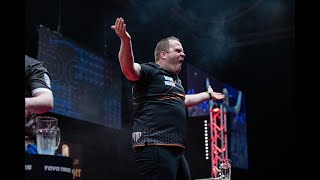 Dirk FALLS OVER during crazy walkon 🤣  2023 Dutch Darts Championship [upl. by Atsok]