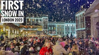 London Christmas Evening Lights Tour  London Snow in Covent Garden  London Winter Walk 4K HDR [upl. by Aizan]