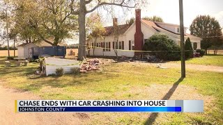 Suspect crashes car into Johnston County home [upl. by Rosaline]