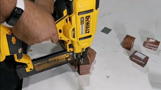 Review completo e teste em madeiras duras do pinador a bateria dewalt 20v dcn680 [upl. by Atinihc]