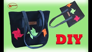 DIY UNIQUE TOTE BAG SEWING TUTORIAL  DENIM TOTE BAG MAKING AT HOME [upl. by Ahsata73]