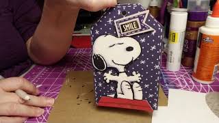 Making a Snoopy Gofty tag using a thank you greeting card part 2 [upl. by Urdna39]