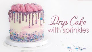 Chocolate ganache Drip Cake  with sprinkles and buttercream rosettes [upl. by Nosilla]