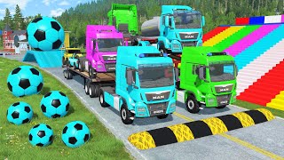 Double Flatbed Trailer Truck vs Speedbumps Train vs Cars  Tractor vs Train BeamngDrive 0195 [upl. by Tnarg]