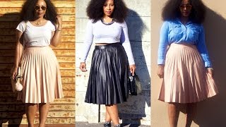 HOW TO STYLE PLEATED SKIRTS 4 WAYS  OUTFIT IDEAS plus size friendly [upl. by Oneg]